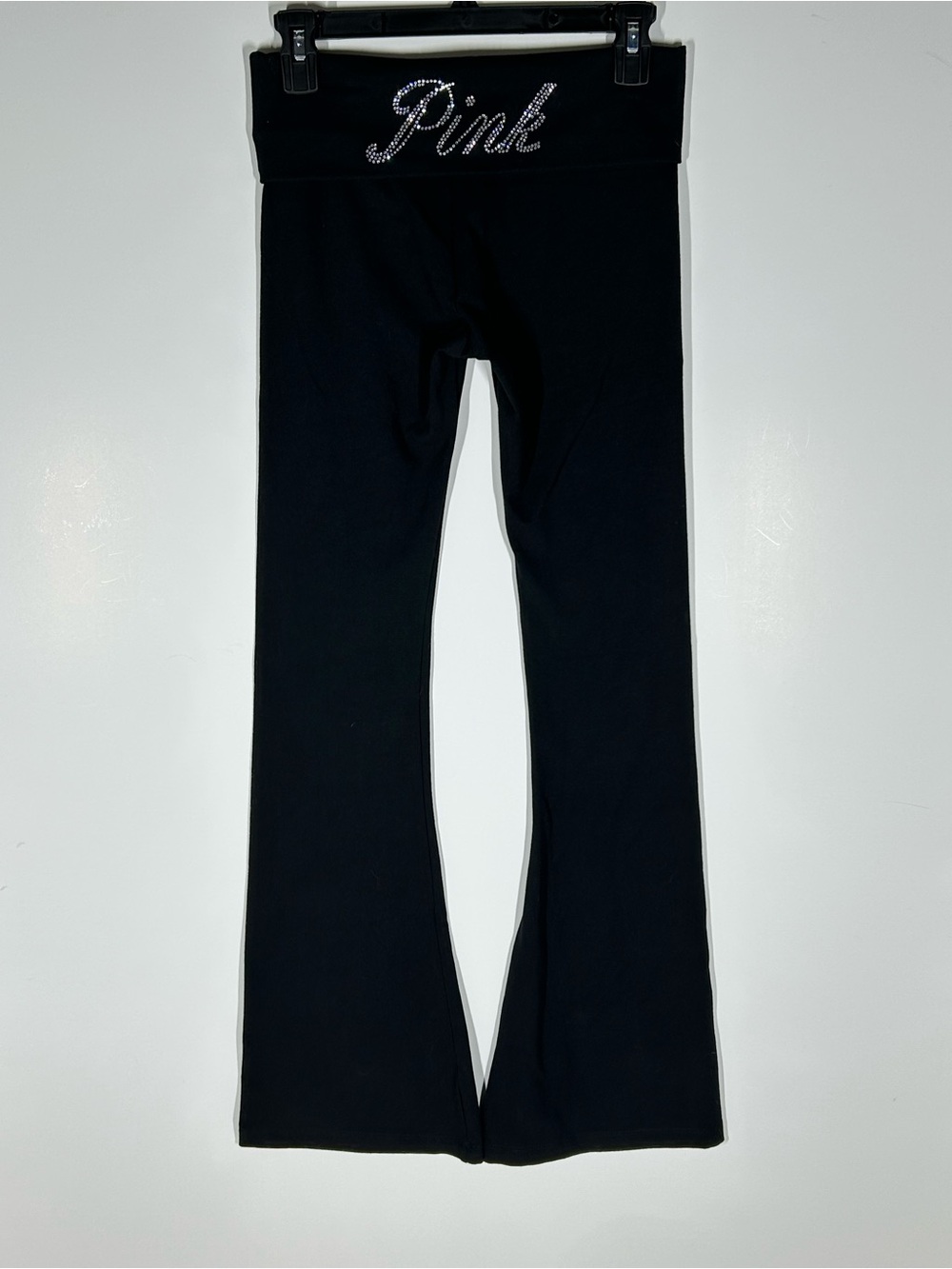 Victoria’s Secret PINK Bling Rhinestone Foldover Flare Leggings Black XS